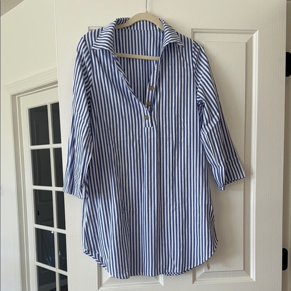 Cupshe Blue  and White Striped Button-Up Shirt - Picture 1 of 1